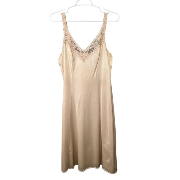 Vintage Maidenform Slip Dress size 35 Women Beige Champagne Nylon Union Made - Picture 1 of 6